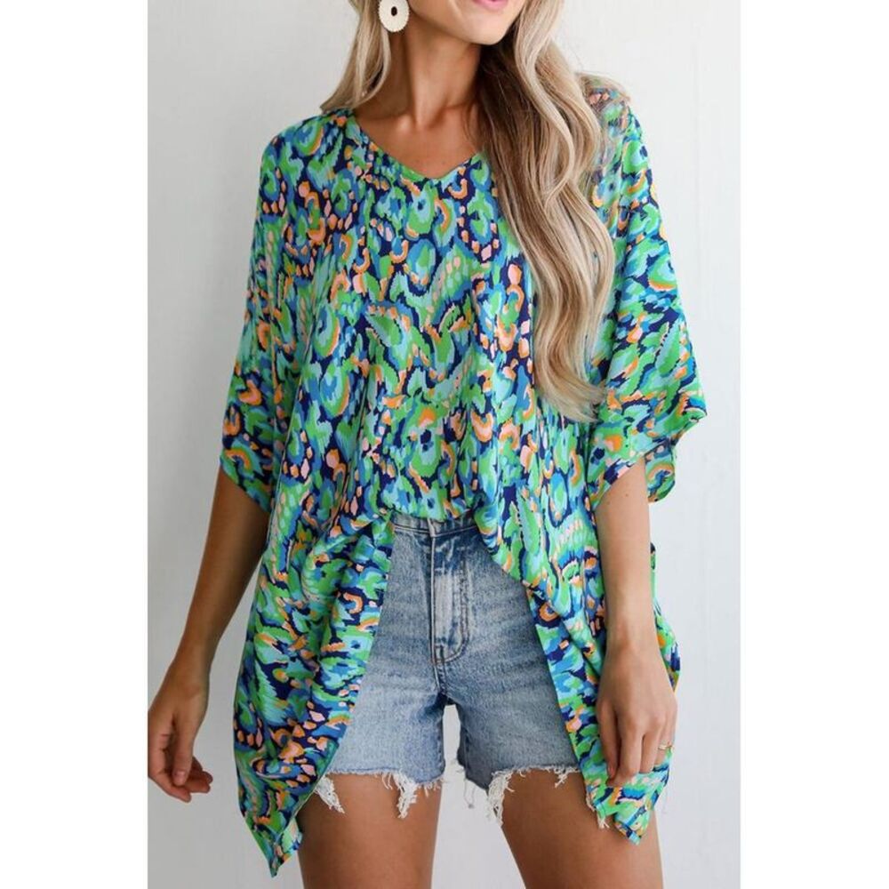 Everyday the Label Printed VNeck HighLow Blouse Women Turquoise Blouses & Shirts